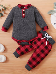2pcs Baby Boys Plaid Onesie & Pants Spring Autumn Clothes Sets