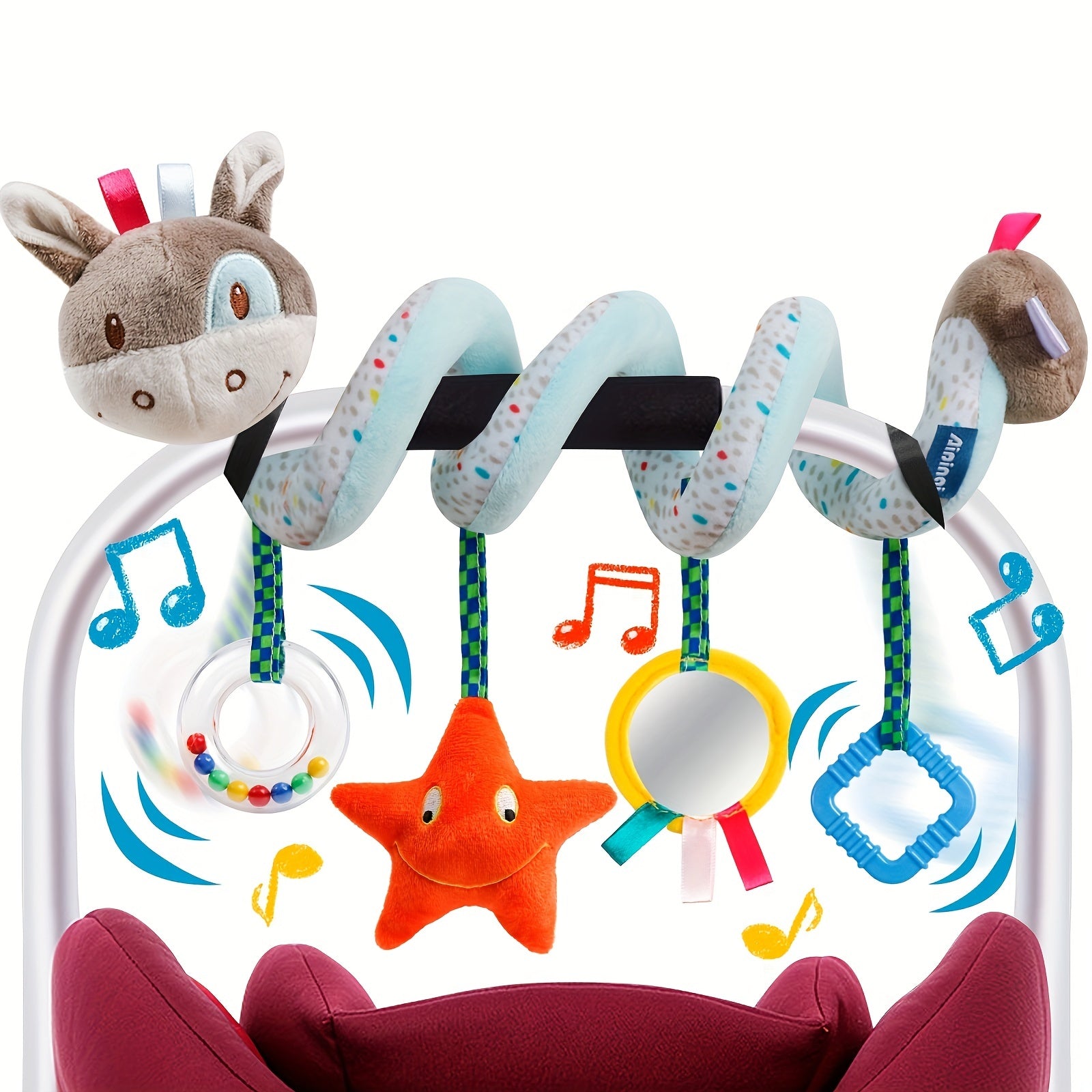 Baby Car Seat Toys Stroller Mobile Toy For Boys Girls Spiral Hanging Plush Toys