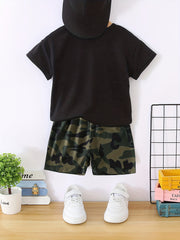 Boys Camo Print T-shirt & Shorts Set Casual Summer Outfit