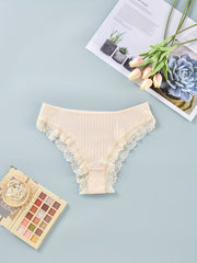 2 Pack Plus Size Lace Trim Mid Waist Briefs Set