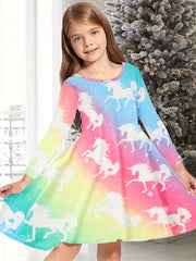 Gradient Tie Dye Unicorn Long Sleeve Dress