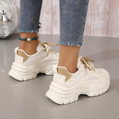 Women's Platform Mesh Sneakers Lace Up Low Round Toe Heightening Shoes