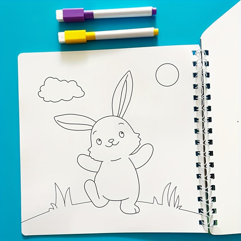 Reusable Animals Coloring Book for Kids with 6 Magic Water Based Markers