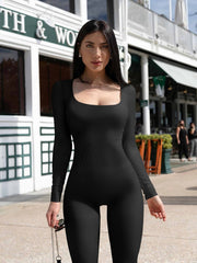 Ribbed Yoga Jumpsuit Seamless Slim Fit Long Sleeve Activewear