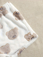 Bear Pattern Flannel Crop Tank Top & Shorts 2-Piece Set
