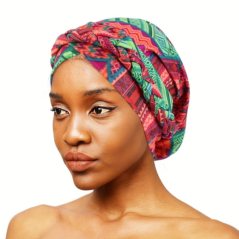 Boho Print Braid Turban Cap Women Stretch Hijab Headwrap