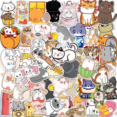 50pcs Cartoon Cat DIY Decorative Stickers Waterproof Doodle Stickers