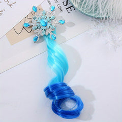 Colorful Braided Curly Wig Hairpin Ice Snow Snowflake Princess Ponytail Hairpin