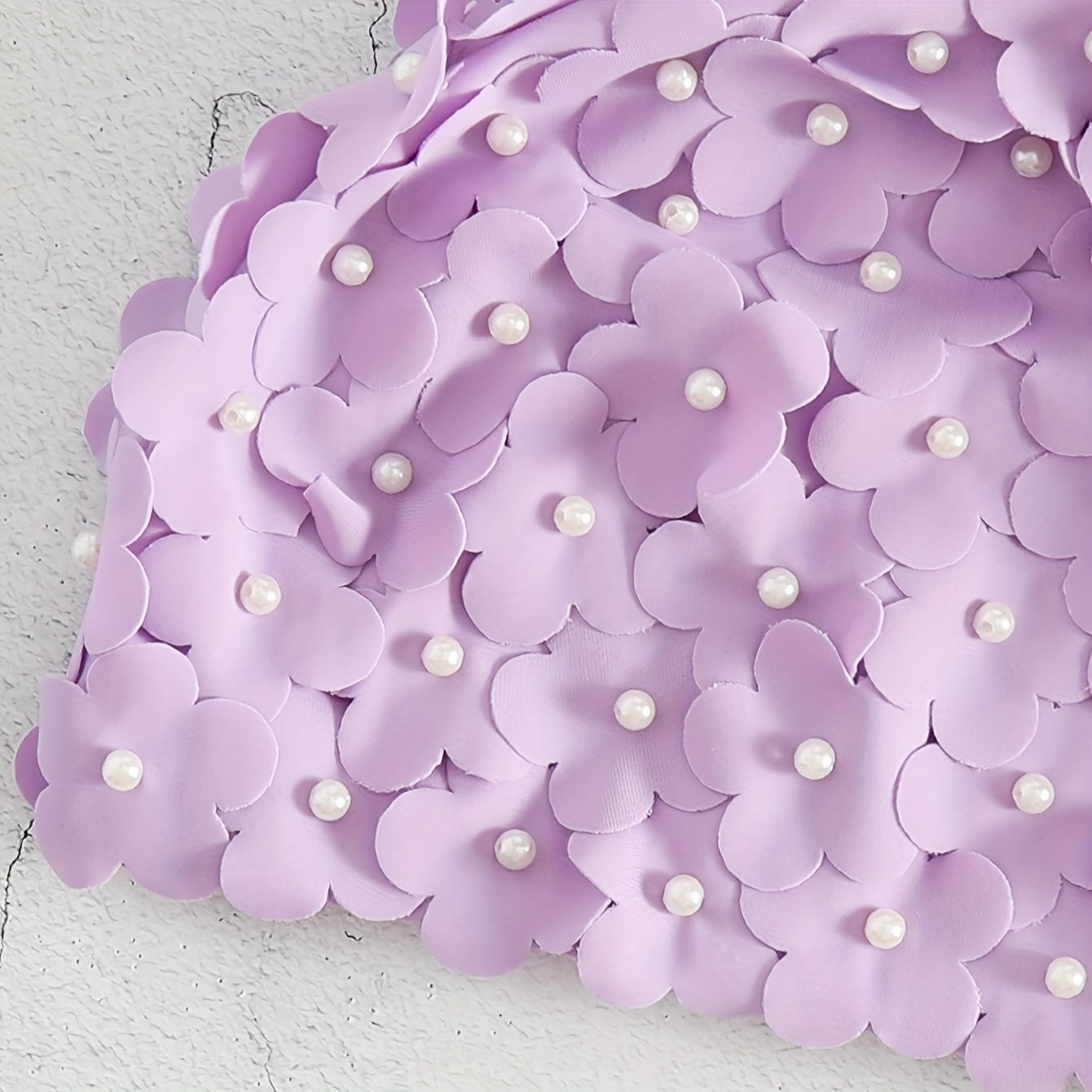 Purple Faux Pearl 3D Flower Swim Hat for Women