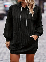 Solid Textured Hooded Sweatshirt Dress