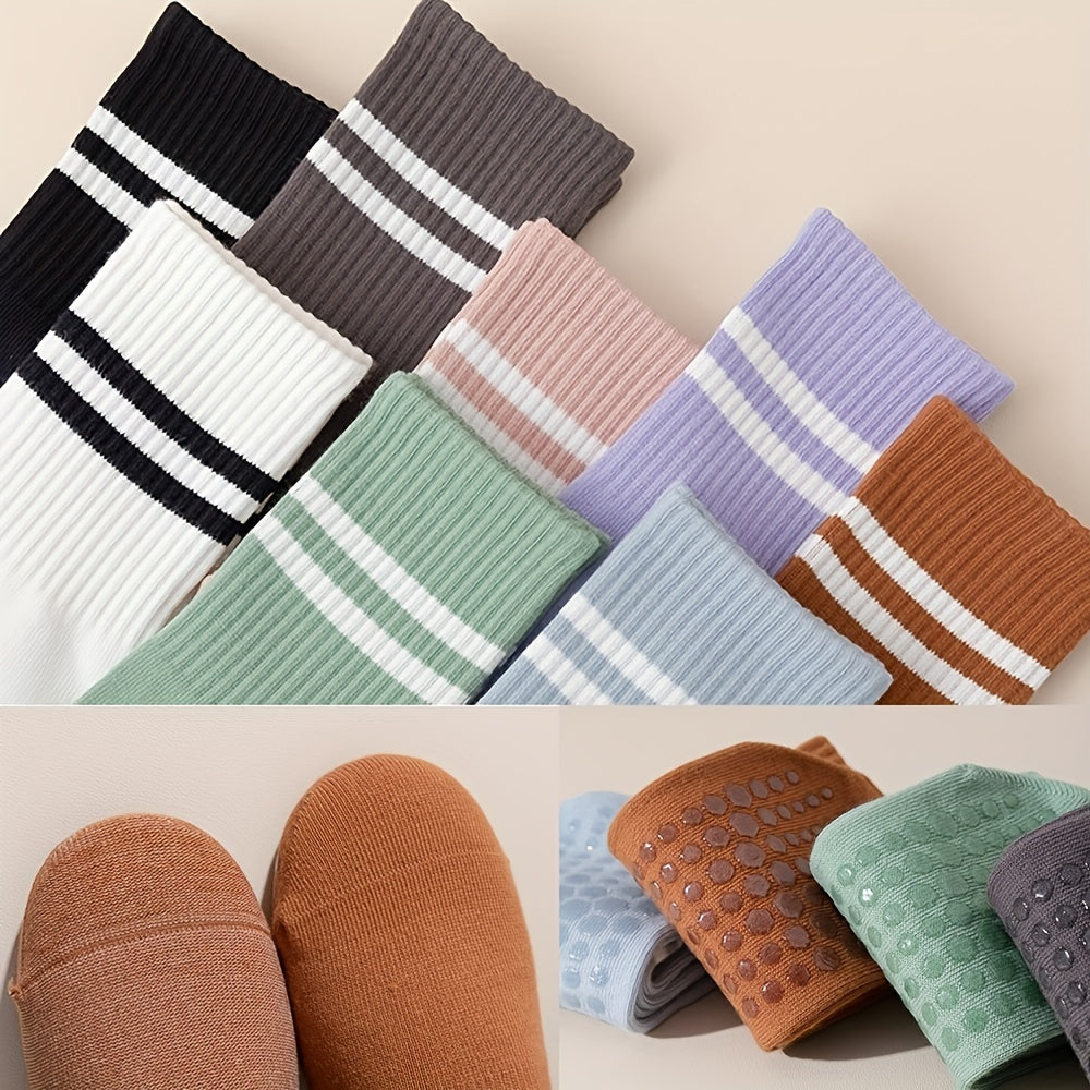 2Pairs Women's Non-Slip Yoga Socks Breathable Medium Tube Dance Training Socks