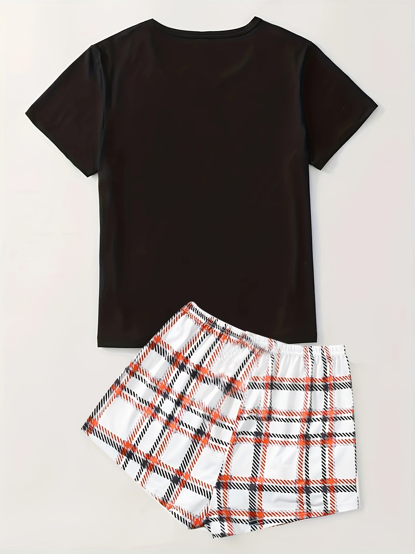 Plaid Print Pajama Set Short Sleeve Top & Shorts