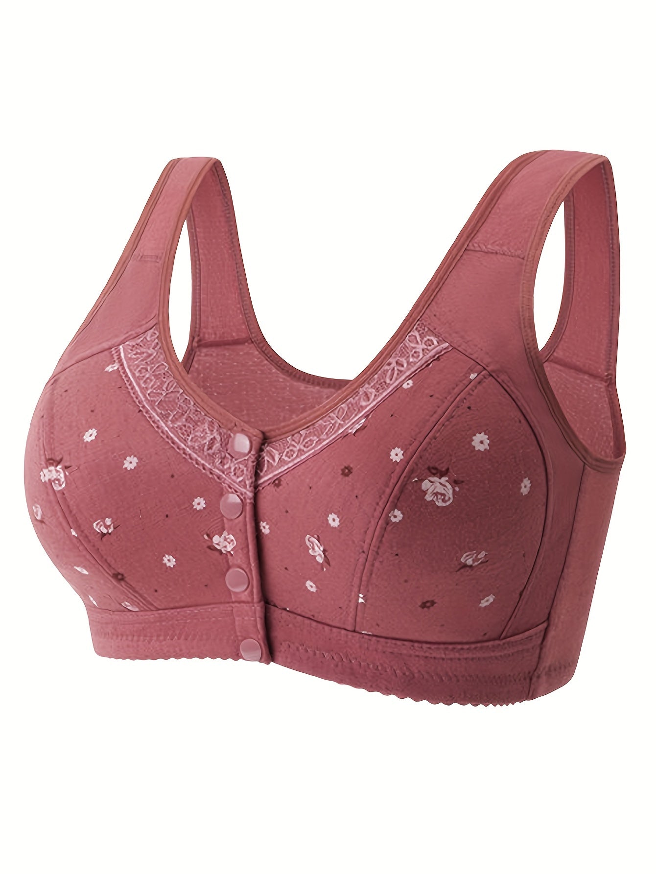Floral Print Front Buckle Wireless Bra