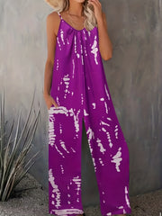 Tie Dye Wide Leg Cami Jumpsuit Casual Sleeveless Jumpsuit