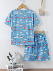 Boys Flying Elephant Airplane Pajamas Set Short Sleeve Homewear