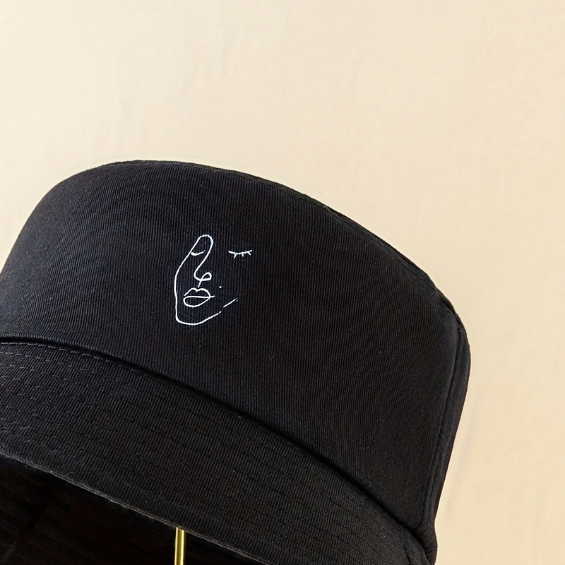 Face Printed Bucket Hat Cotton Basin Hat Breathable Fisherman Cap