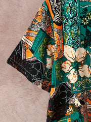 Boys Flower Print Outfit Short Sleeves Button Down Shirt & Shorts