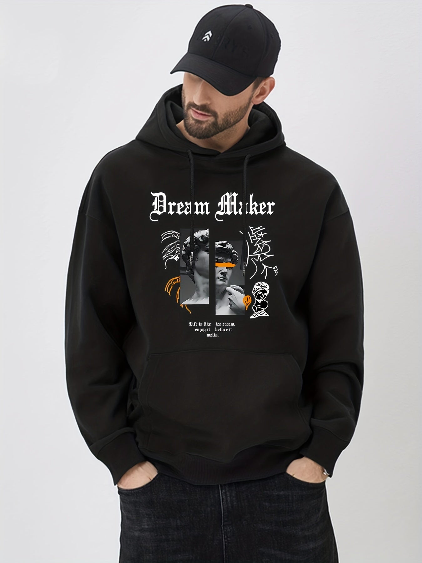 David Statue Print Hoodie Men's Casual Pullover Sweatshirt