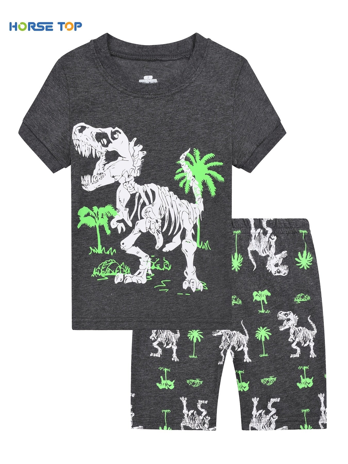 Boys Dino Skull Pajama Set Short Sleeves Crew Neck Homewear