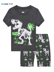 Boys Dino Skull Pajama Set Short Sleeves Crew Neck Homewear