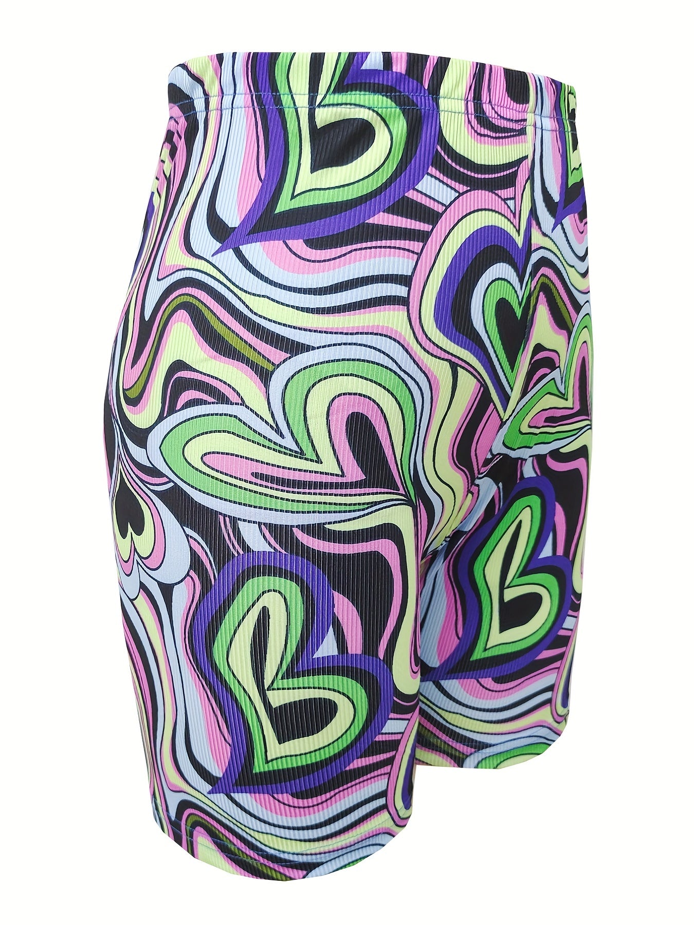 Heart Line Print Running Yoga Shorts High Waist Workout Biker Shorts