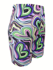 Heart Line Print Running Yoga Shorts High Waist Workout Biker Shorts