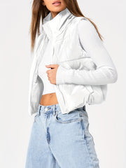 High Neck Zip Up Sleeveless Vest Women's Clothing