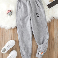 Girls Active Sweatpants with Heart Print