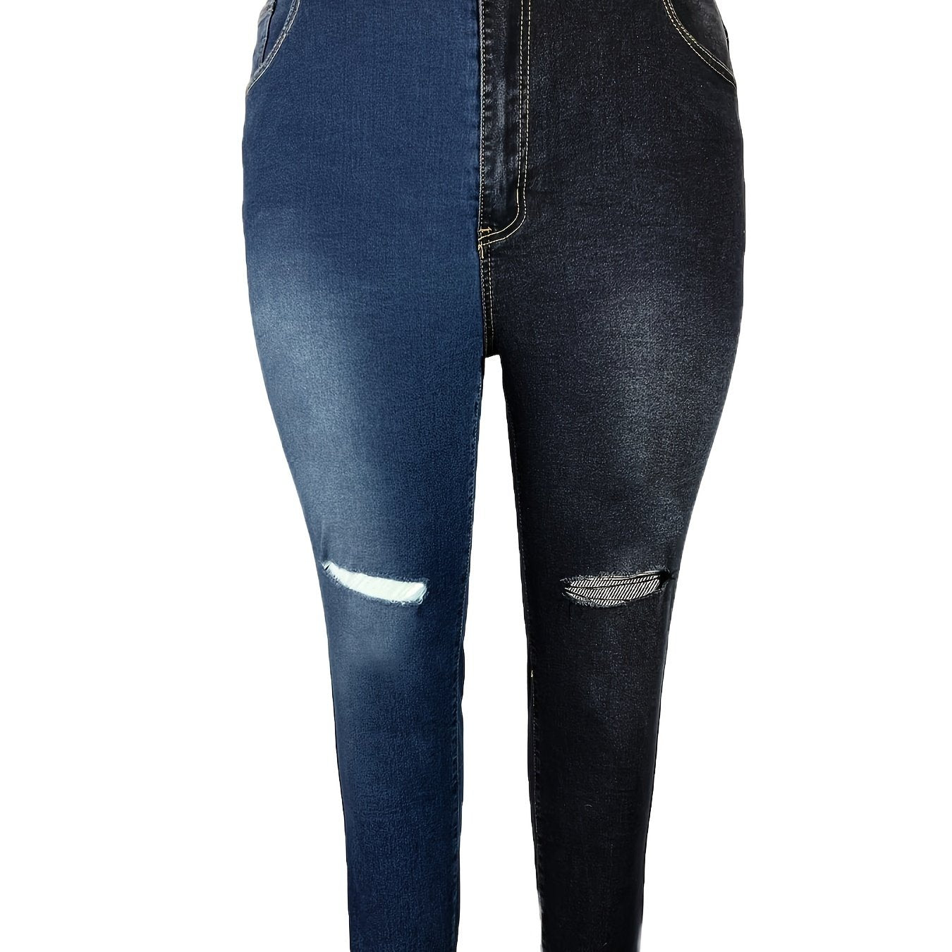 Colorblock Ripped High Rise Skinny Jeans