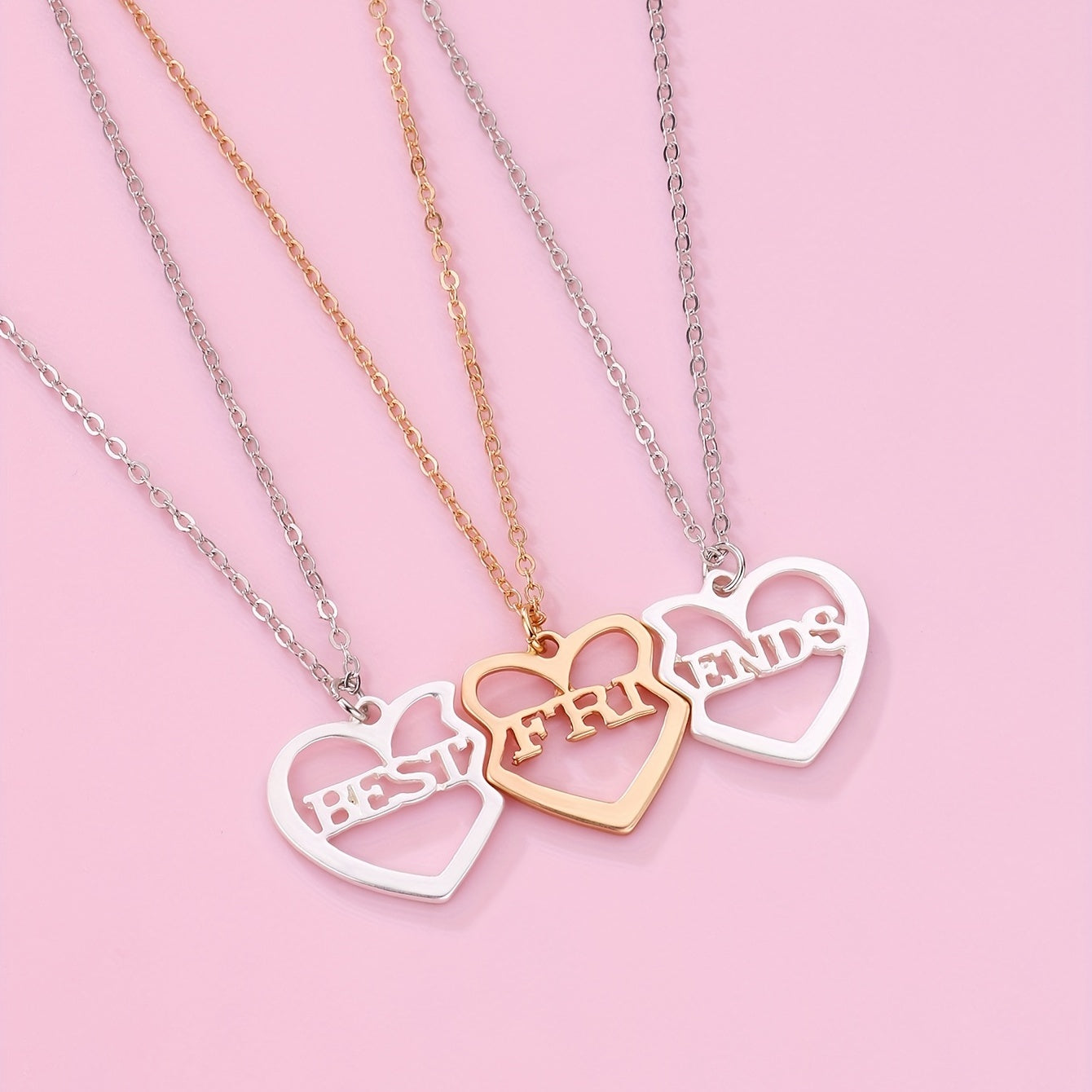 3pcs Friends BFF Pendant Necklace Set Heart Shaped Friendship Gift Jewelry