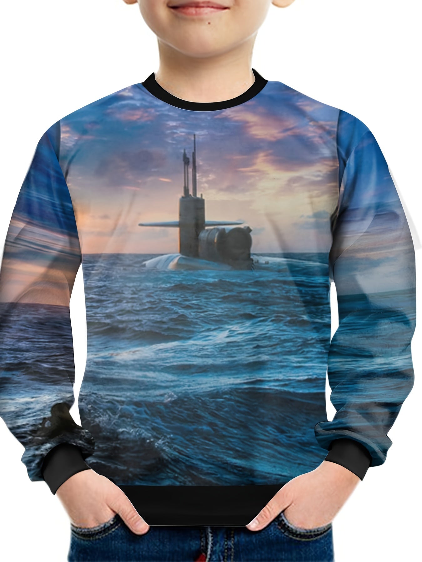 Teens Submarine Ocean 3D Print Sweatshirt Kids Casual Street Wear