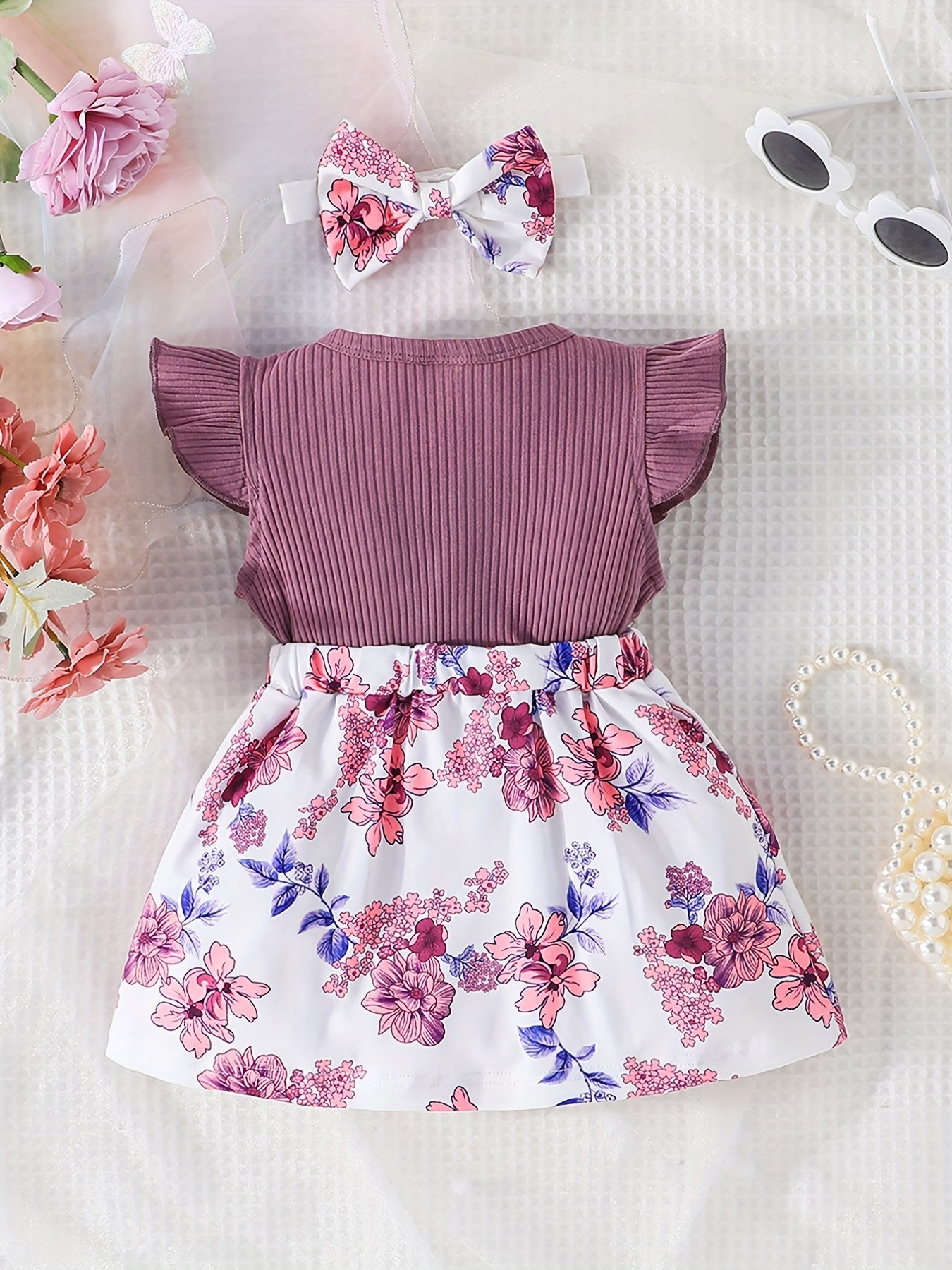 Baby Girls Flying Sleeve Dress with Bowknot