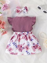 Baby Girls Flying Sleeve Dress with Bowknot