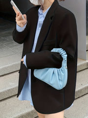 Solid Button Front Blazer Lapel Long Sleeve Blazer
