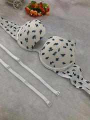 Floral Print Plunge Bra Push Up Lingerie