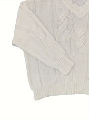 Cable Knit V-Neck Sweater Long Sleeve