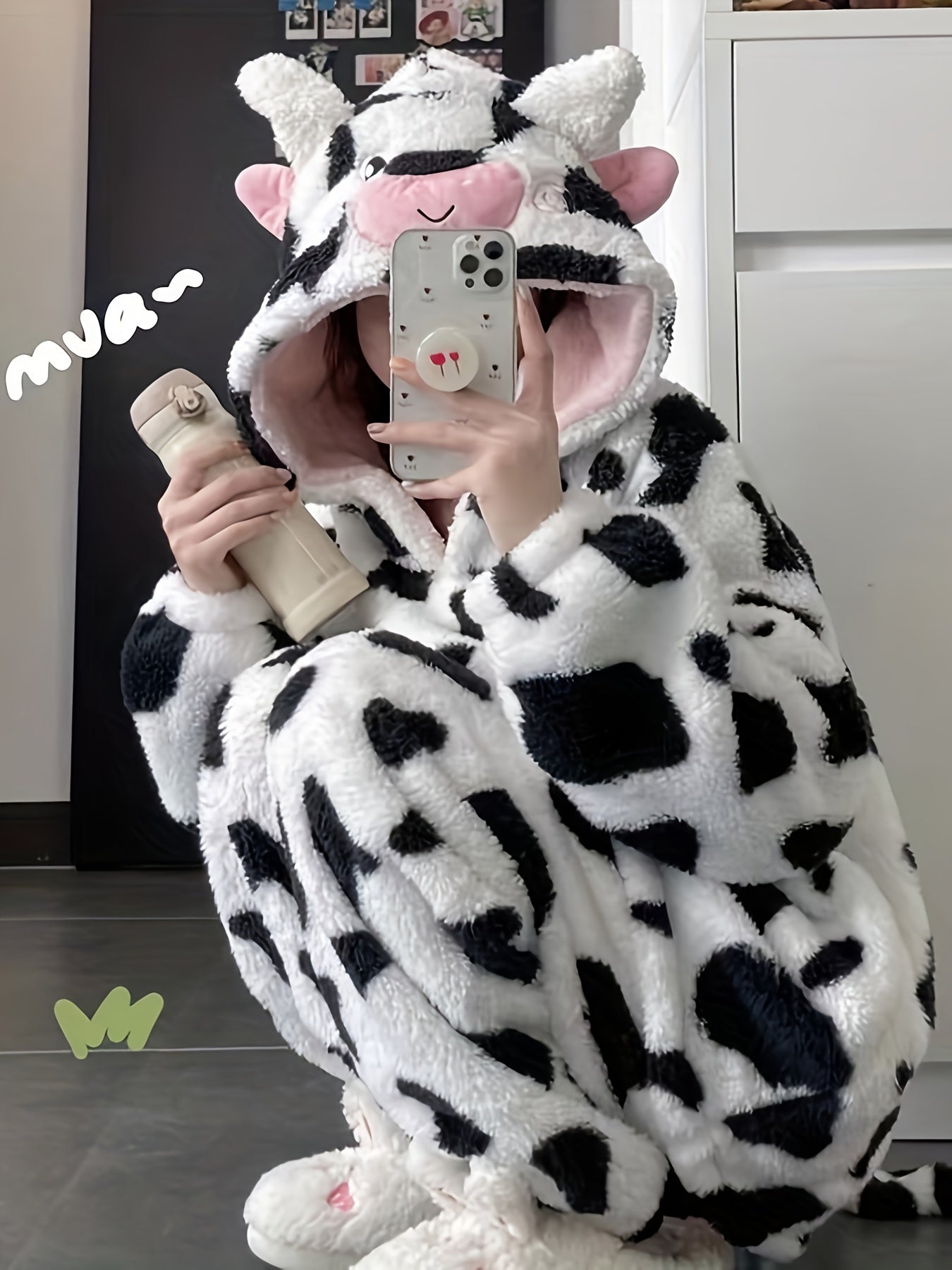 Cow Spot Fuzzy Pajama Set with Hood & Pants