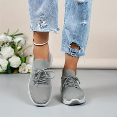 Women's Breathable Knit Sports Shoes Lace Up Low Top Sneakers