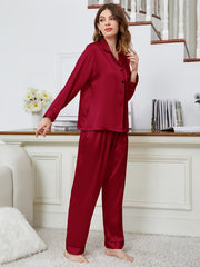 Satin Pajama Top & Pants Set Lightweight Loungewear Sleepwear