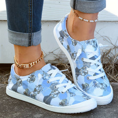 Geometric Pattern Canvas Lace Up Low Top Sneakers