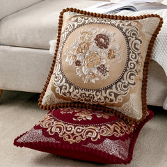Chenille Embroidered Rose Floral Sofa Pillow Cover 19x19 Inches