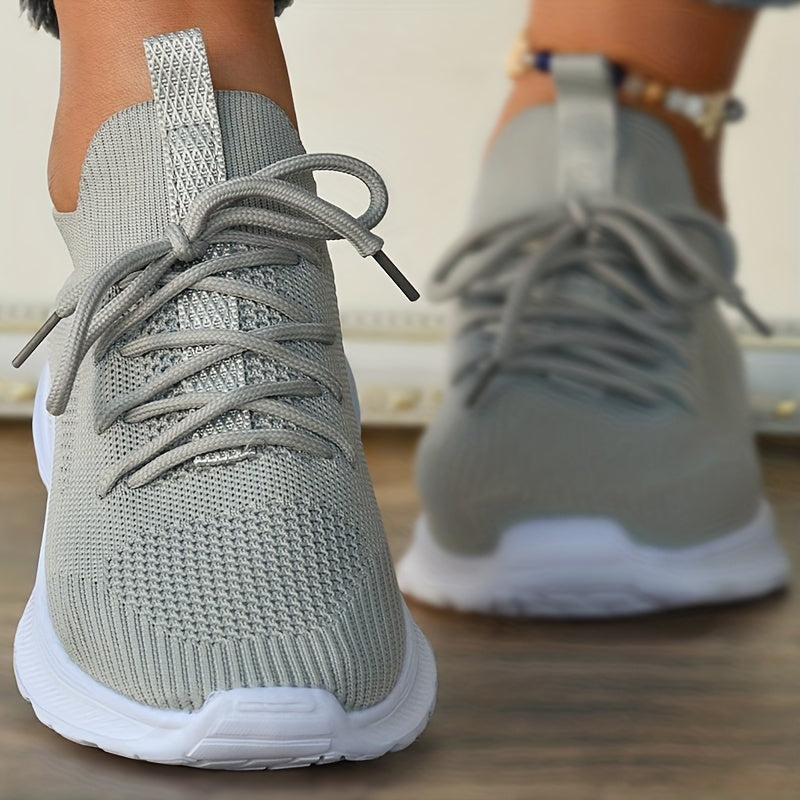 Women's Minimalist Solid Sneakers Lace Up Low Flying Woven Elastic Shoes