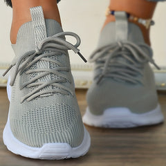 Women's Minimalist Solid Sneakers Lace Up Low Flying Woven Elastic Shoes