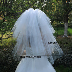 Bridal Layer Mesh Veil With Comb Faux Pearl Wedding Accessories