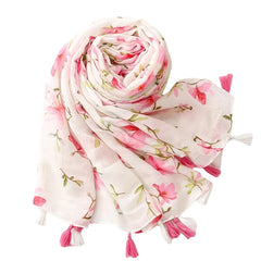 Pink Floral Scarf Tassel Shawl 33 46' 70 87' Women Head Wrap Turban