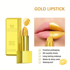 Golden Bar Lipstick Waterproof Long Lasting Metallic Shimmers