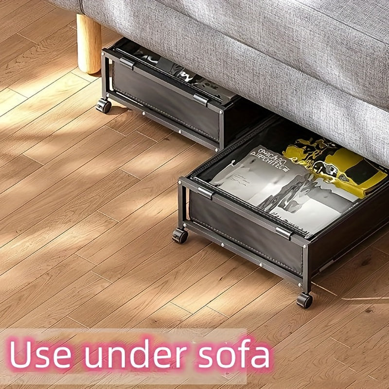 Metal Underbed Storage Container with Pulleys for Clothes Shoes Toys