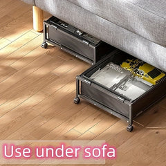 Metal Underbed Storage Container with Pulleys for Clothes Shoes Toys