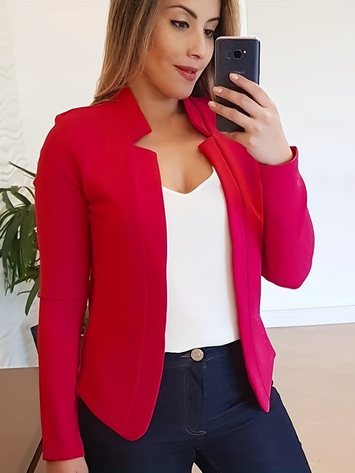 Solid Split Open Front Blazer Long Sleeve Blazer & Stylish Tops
