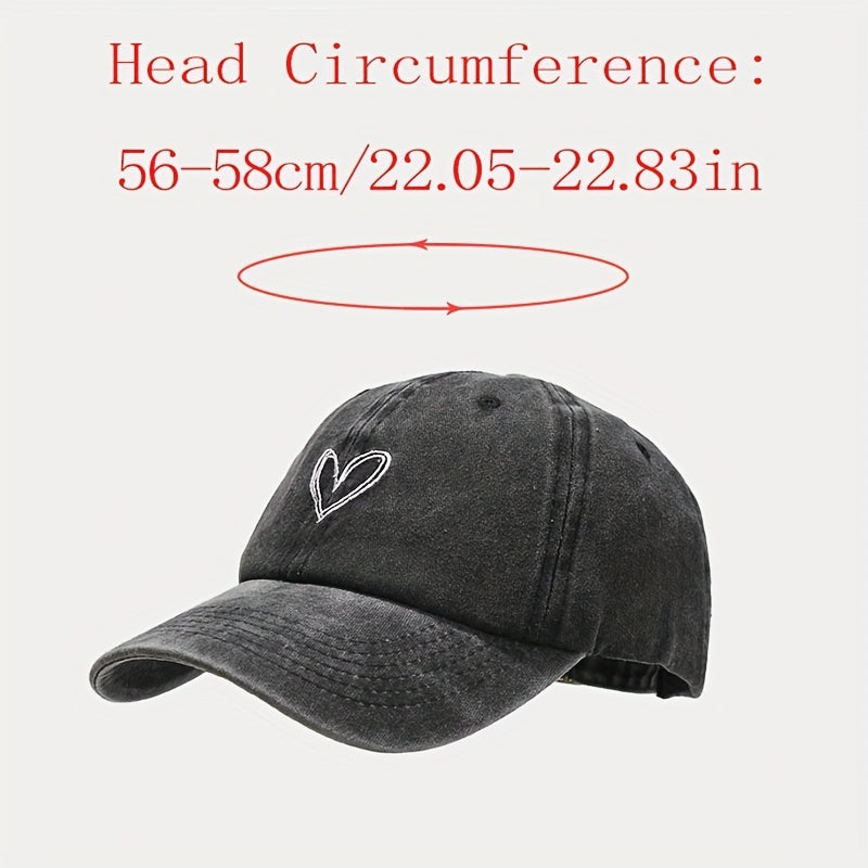Kids Adjustable Breathable Baseball Cap with Heart Embroidery